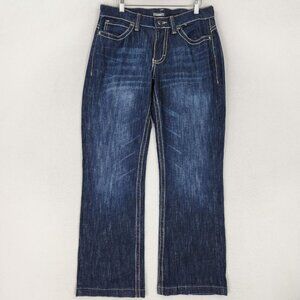 Cabelas Jeans Womens 8 Blue Wide Straight Leg Relaxed Mid Rise Dark Wash Casual